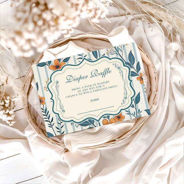 Retro Botanical Tile Baby Shower Diapper Raffle Tilläggskort (Skapare uppladdad)