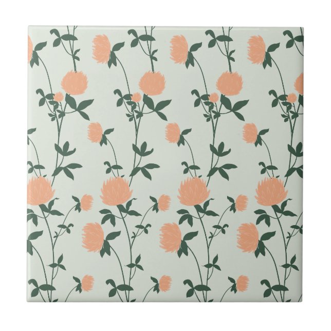 Retro Botanisk Äng Klöver | Mjuk Vår Kakelplatta (Framsidan)