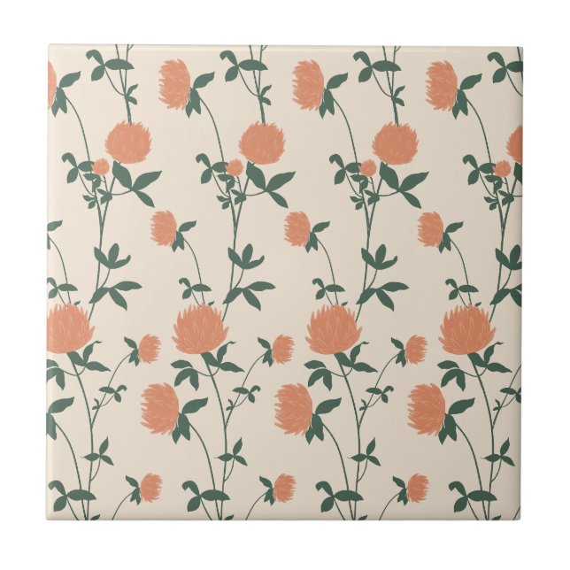 Retro Botanisk Äng Klöver | Solbränd Lera Kakelplatta (Framsidan)