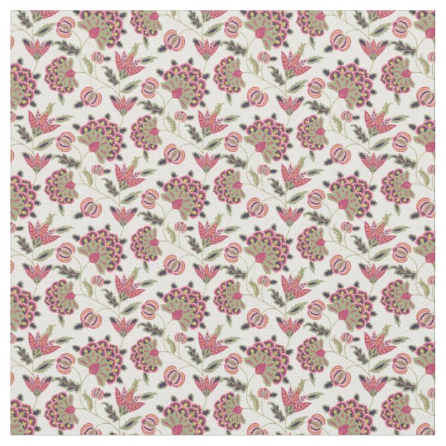 Retro Botanisk Damask Boho Mönster  Tyg (Närbild)