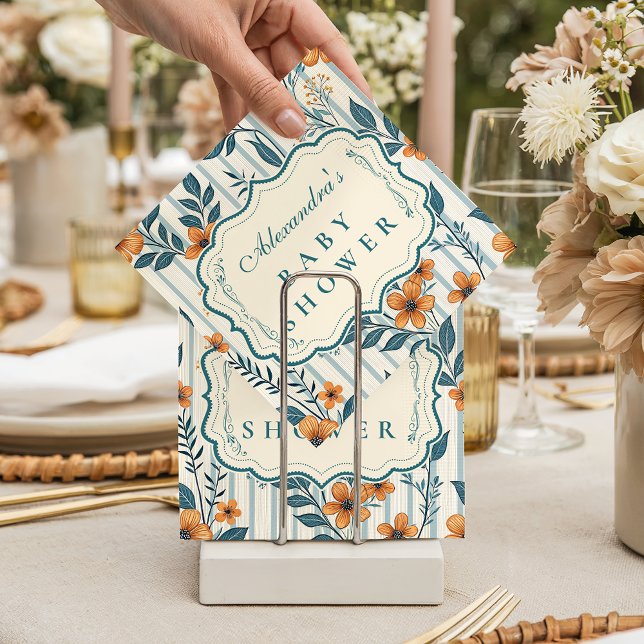 Retro Botanisk Kakel Baby Shower Pappersservett (Skapare uppladdad)