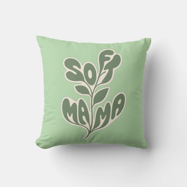 Retro Botanisk "Mjuk Mama" Blad Typografi Design Kudde (Framsida)