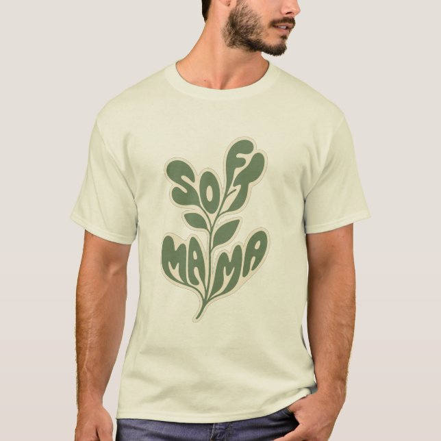 Retro Botanisk "Mjuk Mama" Blad Typografi Design T Shirt (Framsida)