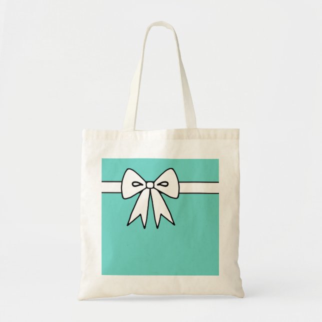 Retro Bow Aqua Handväskor Tygkasse (Framsidan)