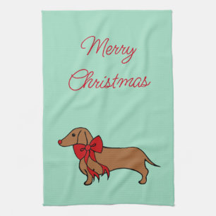 Retro Bow jul Dachshund Kitchen Towel Gift Kökshandduk