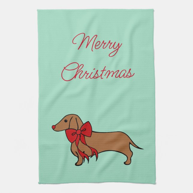 Retro Bow jul Dachshund Kitchen Towel Gift Kökshandduk (Vertikal)