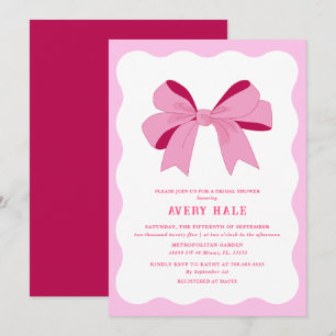 Retro Bow Rosa Lilac Chic Curve Vågigt Möhippa Inbjudningar