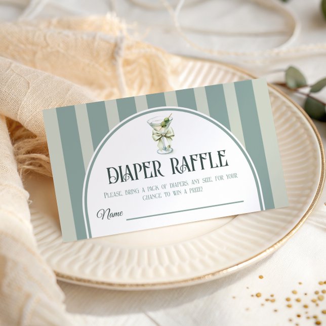 Retro Bow Tini One Martini Baby Shower Diaper Tilläggskort (Skapare uppladdad)