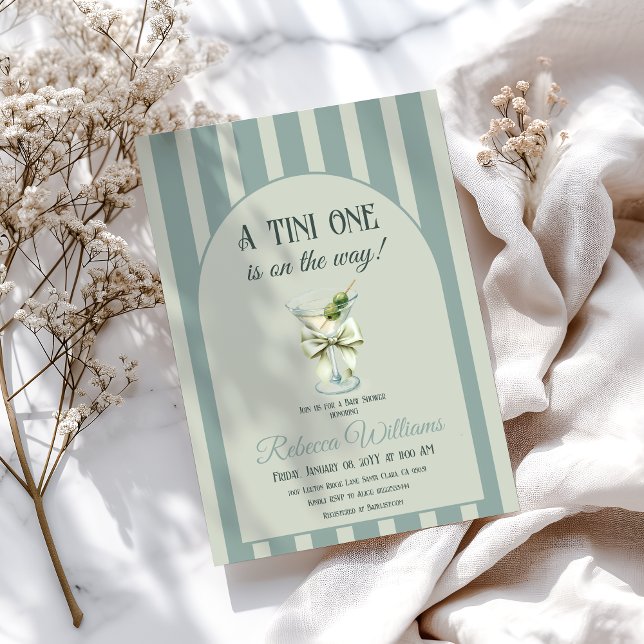 Retro Bow Tini One Olive Martini Baby Shower Inbjudningar (Skapare uppladdad)