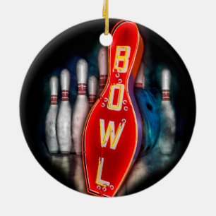 Retro Bowl med bowling stift och boll Julgransprydnad Keramik