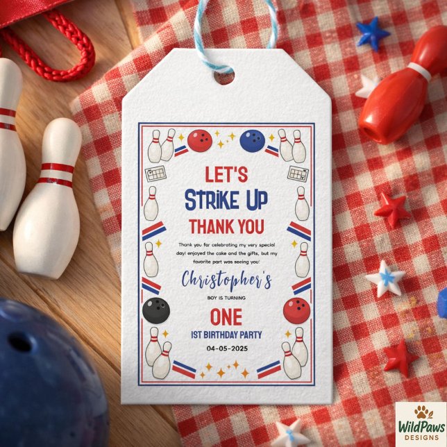 Retro Bowling 1:a födelsedagen – Roliga Barn Presentetikett (Retro Bowling 1st Birthday – Fun Kids Gift Tags
)
