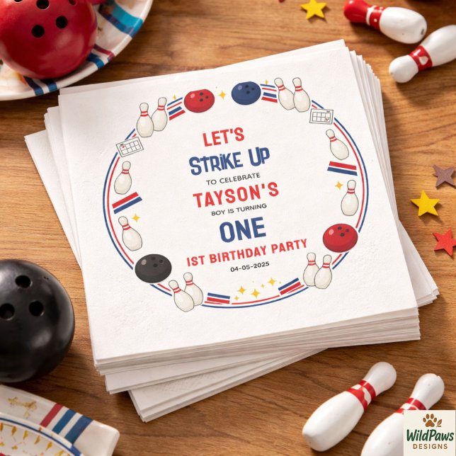 Retro Bowling 1st Birthday Party – Fun Kids  Pappersservett (Retro Bowling 1st Birthday Party – Fun Kids Napkins
)