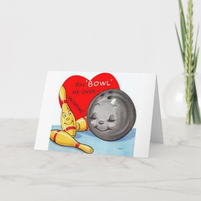 Retro Bowling Alla hjärtans dagskort Helgkort (Framsida)