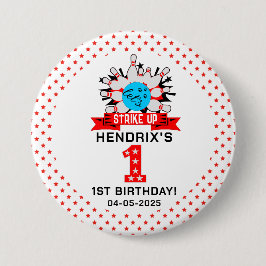 Retro Bowling Barn 1-års Födelsedagsfest Knapp