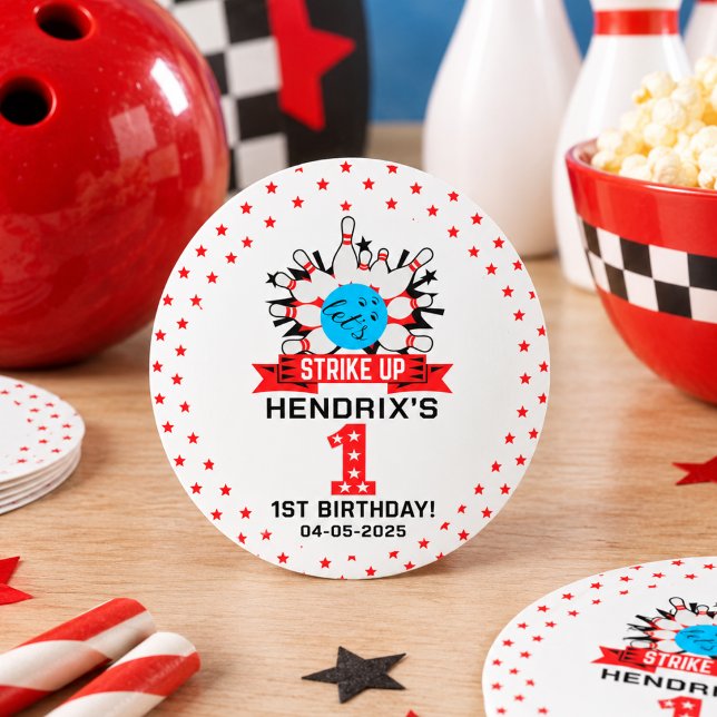 Retro Bowling Barn 1-års Födelsedagsfest Knapp (Retro Bowling Kids 1st Birthday Party Button)