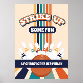 Retro Bowling Barns födelsedag Party-tecken Poster