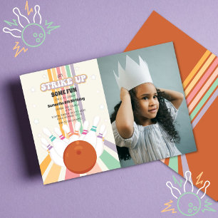 Retro Bowling Barns födelsedag Photo Inbjudningar