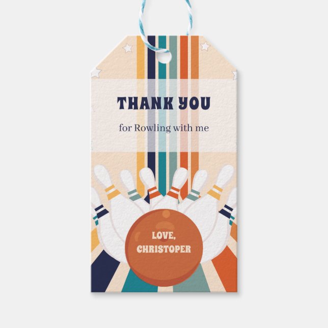 Retro Bowling Barns födelsedag Presentetikett (Framsidan)