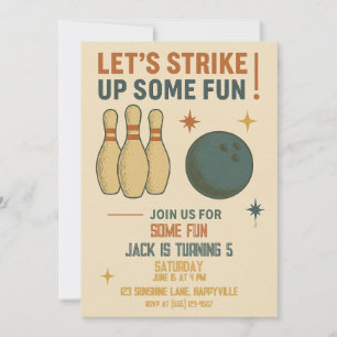 Retro Bowling Birthday Call for Boys Inbjudningar