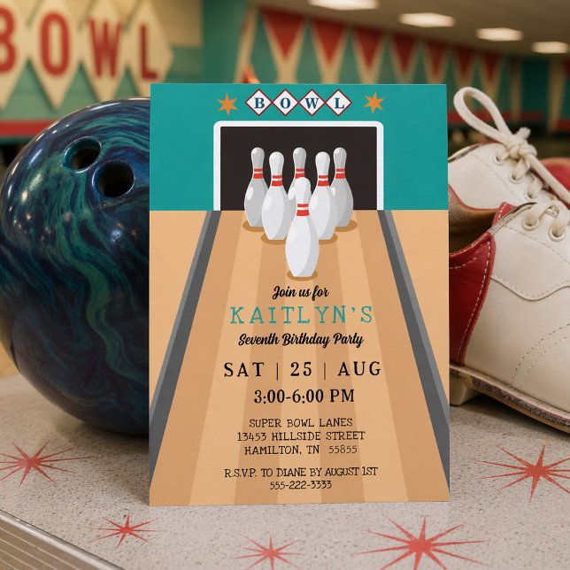 Retro Bowling Birthday Party Inbjudningar (Retro Bowling Birthday Party Invitation)