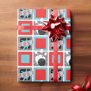 Retro Bowling Chevron Wrapping Papper Presentpapper