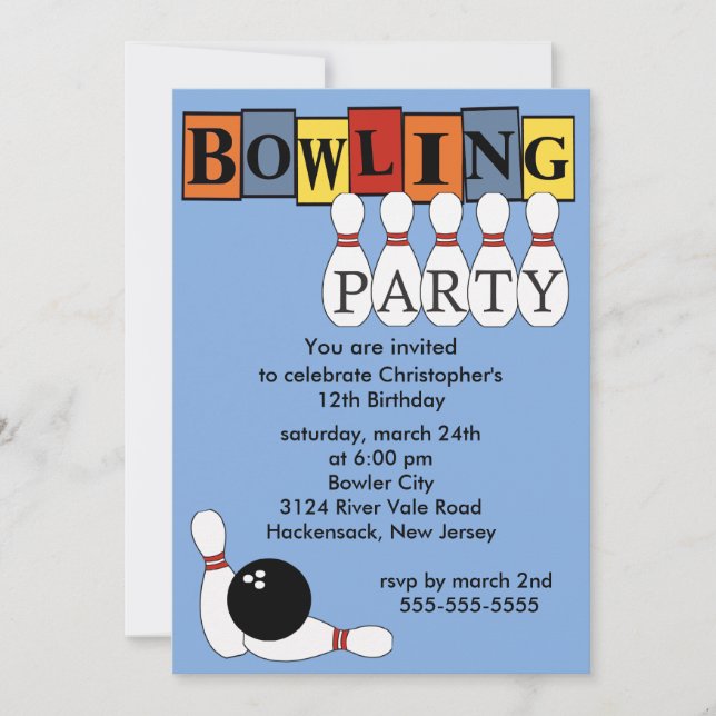 Retro Bowling Födelsedagsfest inbjudan (Framsida)
