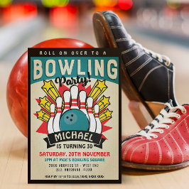 Retro Bowling Födelsedagsfest Inbjudningar