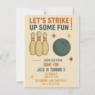 Retro Bowling Födelsedagsinbjudan för Pojkar Vykort