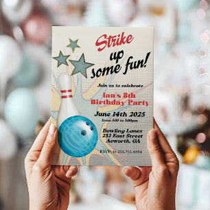 Retro Bowling Födelsedagsinbjudan Inbjudningar