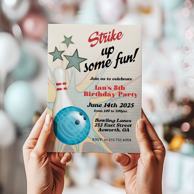Retro Bowling Födelsedagsinbjudan Inbjudningar (Skapare uppladdad)