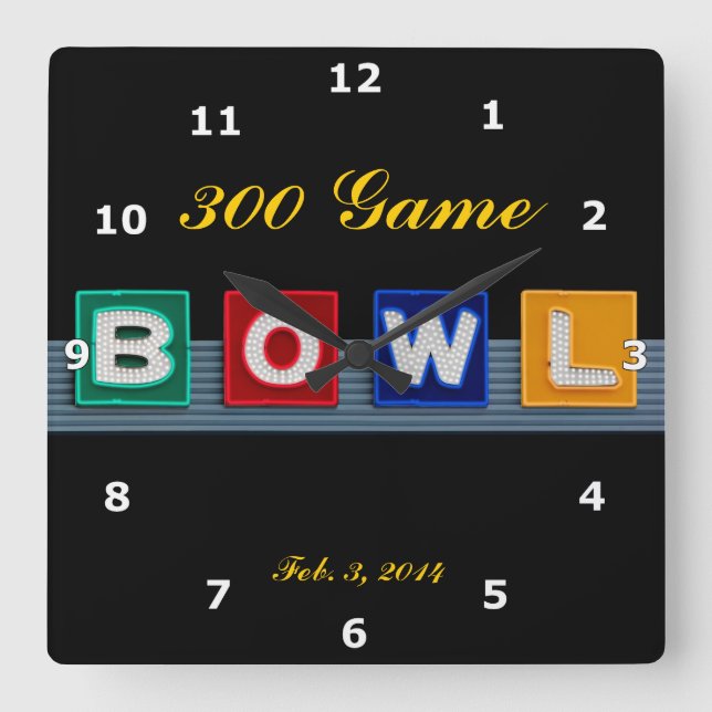 Retro Bowling Fyrkantig Klocka (Framsida)