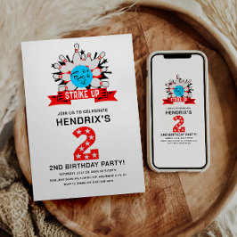 Retro Bowling Kids 2ND Birthday Party Inbjudningar