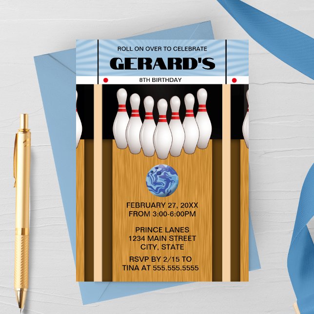 Retro Bowling Lane Födelsedagsfest inbjudan (Skapare uppladdad)