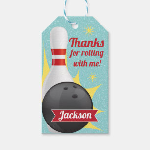 Retro Bowling Party Tenpin Presentetikett
