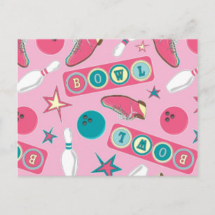 Retro Bowling Skriv ut Rosa Vykort
