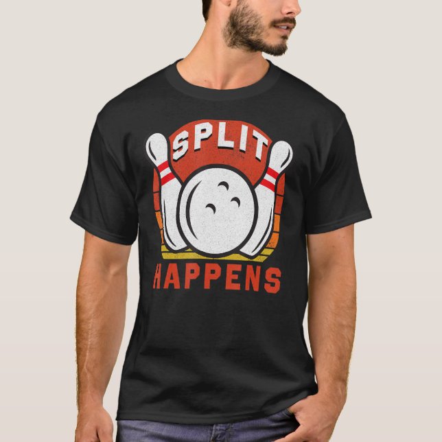 Retro Bowling Split Happens Bowling Ord T Shirt (Framsida)