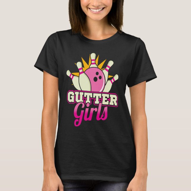 Retro Bowling Team Gutter Girls Bowlers T Shirt (Framsida)