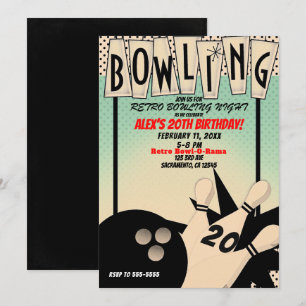 Retro Bowlingklot Födelsedagsfest Nattklubb Tema Inbjudningar
