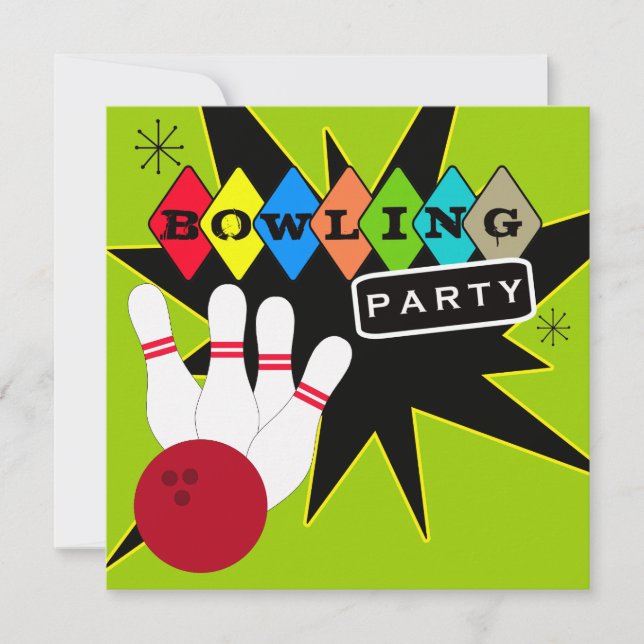 Retro bowlingparty inbjudningar (Framsida)