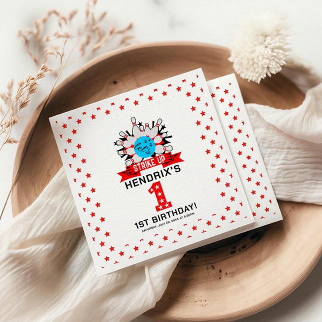 Retro Bowlings Barn 1-årsfest Pappersservett (Retro Bowling Kids 1st Birthday Party Napkins)