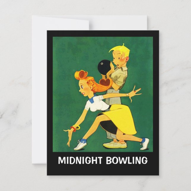Retro Bowlingsfest Ligainbjudan Midnatt Inbjudningar (Framsida)