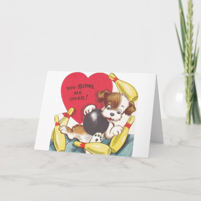 Retro bowlingvalpvalentin kort för dag (Framsida)