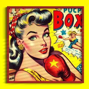 Retro Boxing Girl Tecknads Poster