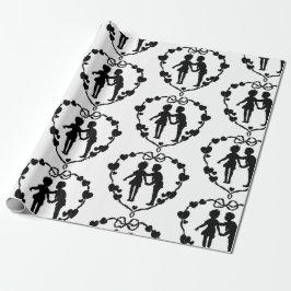 RETRO BOY and A GIRL IN A HEART Wrapping Papper Presentpapper