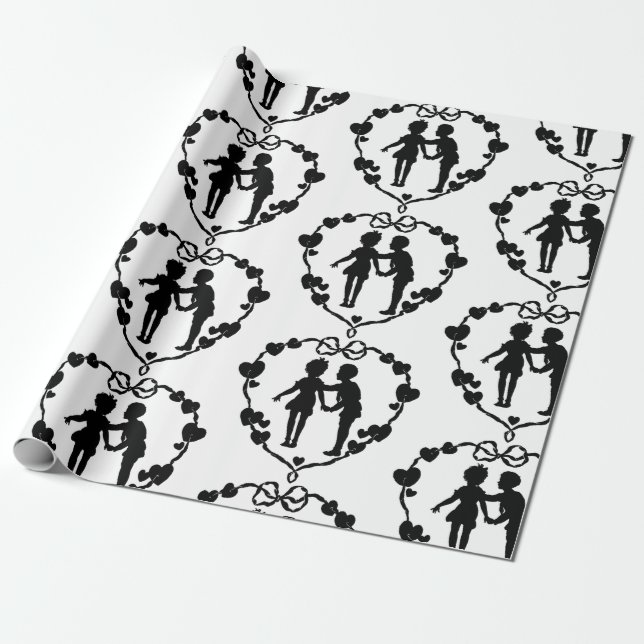 RETRO BOY and A GIRL IN A HEART Wrapping Papper Presentpapper (Utrullad)