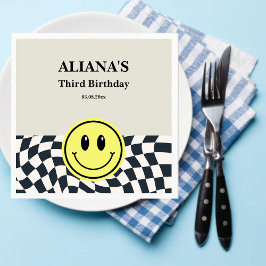 Retro Boy Black & white checkad födelsedag Pappersservett