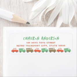 Retro Boys Leksak Roligt Transport födelsedag Adre Returadress Etikett