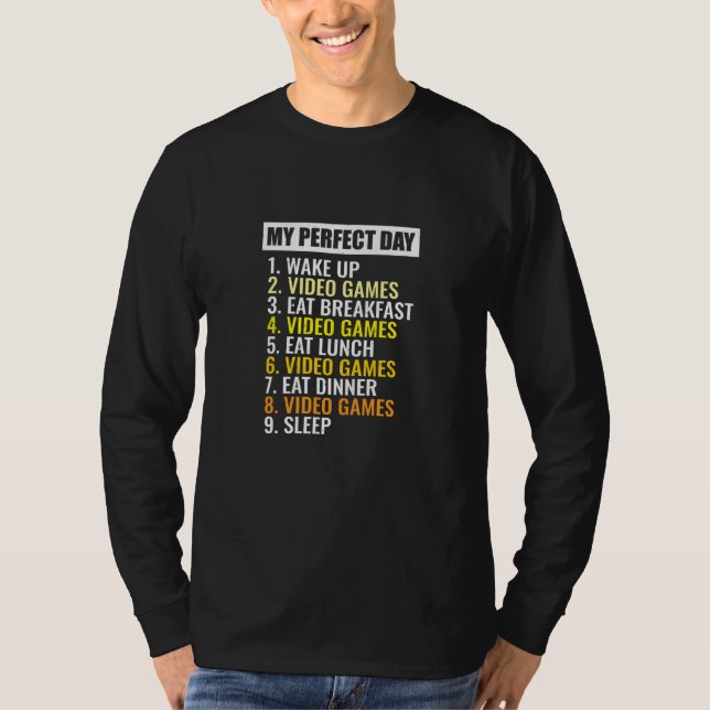 Retro Boys Video Gamers My Perfect Day Video Games T Shirt (Framsida)