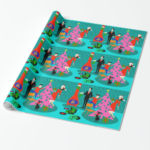 Retro bräm julgranen som slår in papper presentpapper