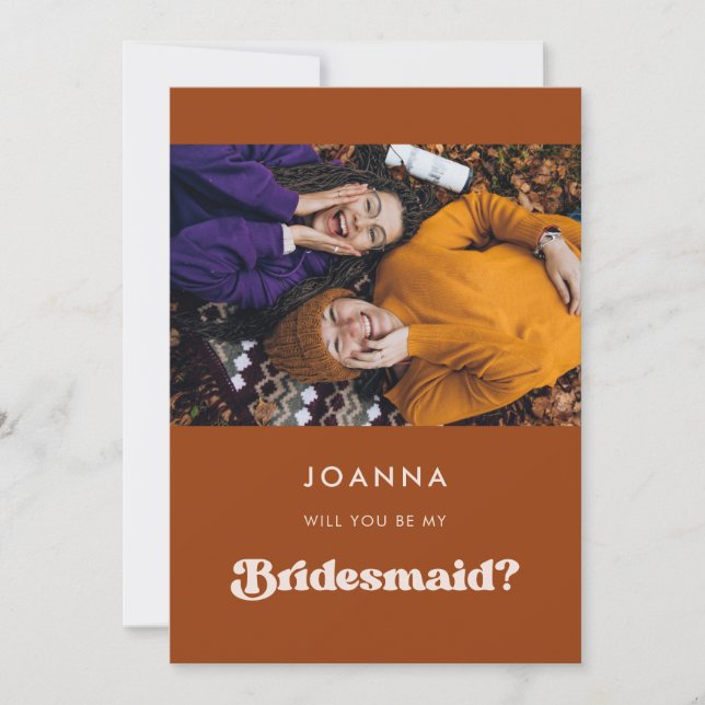 Retro-bränd orange Bridesmaid frieri kort (Framsida)
